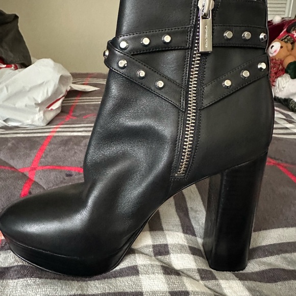 Michael Kors Black Heeled Boots with Chunky Heels and Ankle Straps - Picture 3 of 4